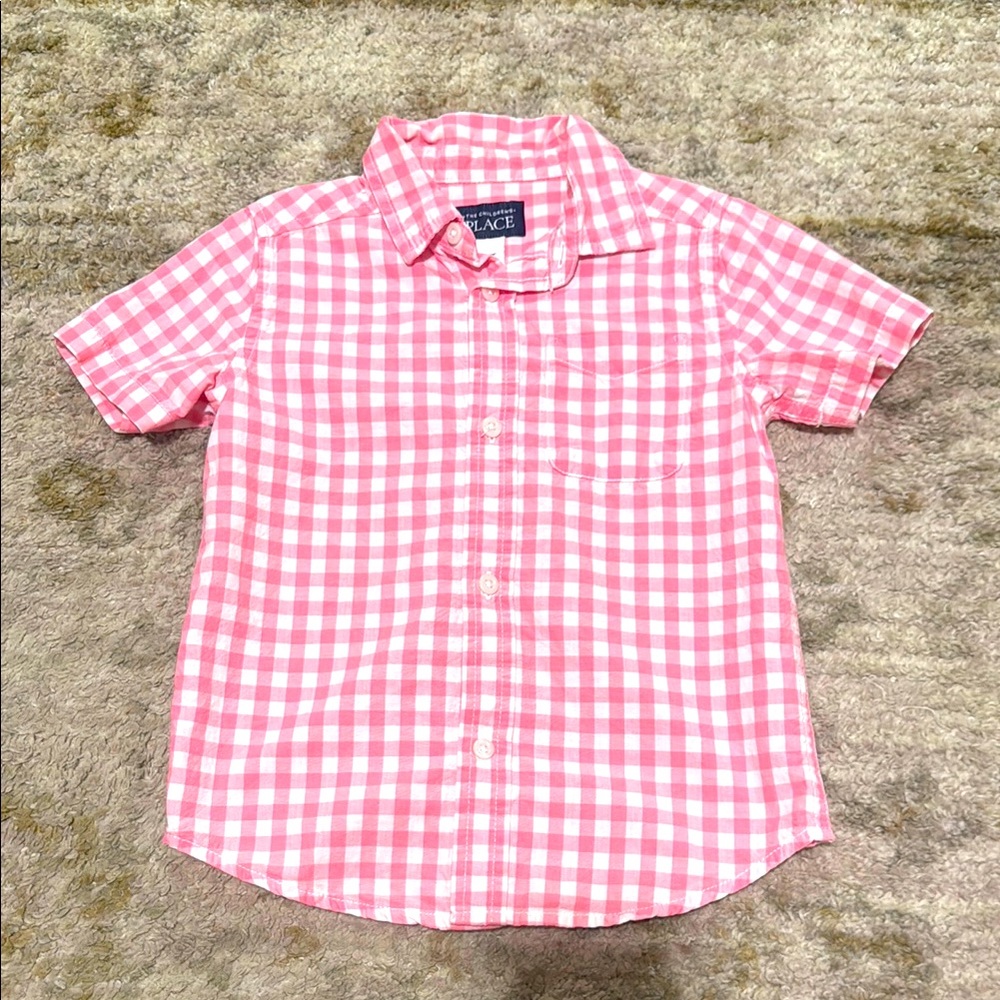 The Children’s Place Toddler Boy Pink Gingham Short-Sleeve Button Down Shirt 4T